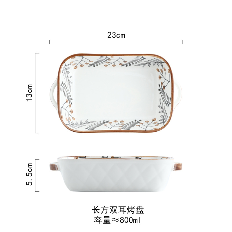 Bandeja de cocción pintada a mano de vena creativa bandeja de horno de microondas de cerámica bandeja de hornear queso bandeja de cocción de arroz al horno plato de ensalada de cerámica