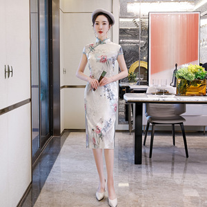 Chinese Dresses Qipao for women robe chinoise cheongsam Floral cheongsam short bag hip dress style short sleeve