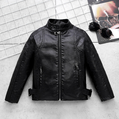 Children's clothing children leather clothing Locomotive jacket Europe and America 2021 spring and autumn new pattern Children Boy Plush baby leather jacket