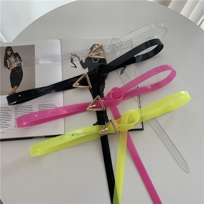 三角形皮带女Ins风女士针扣腰带打结透明PVC细腰带女简约百搭潮流
