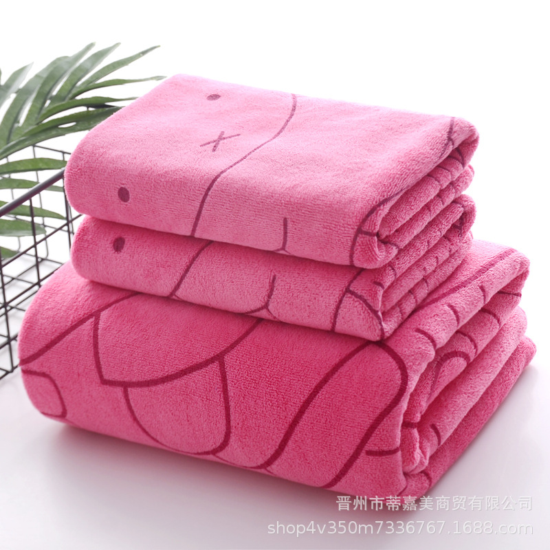 Toalla de baño de tres piezas conjunto absorbente de secado rápido impresión hermosa suave envoltura larga de las mujeres de dibujos animados para adultos Toalla de playa regalo de retorno