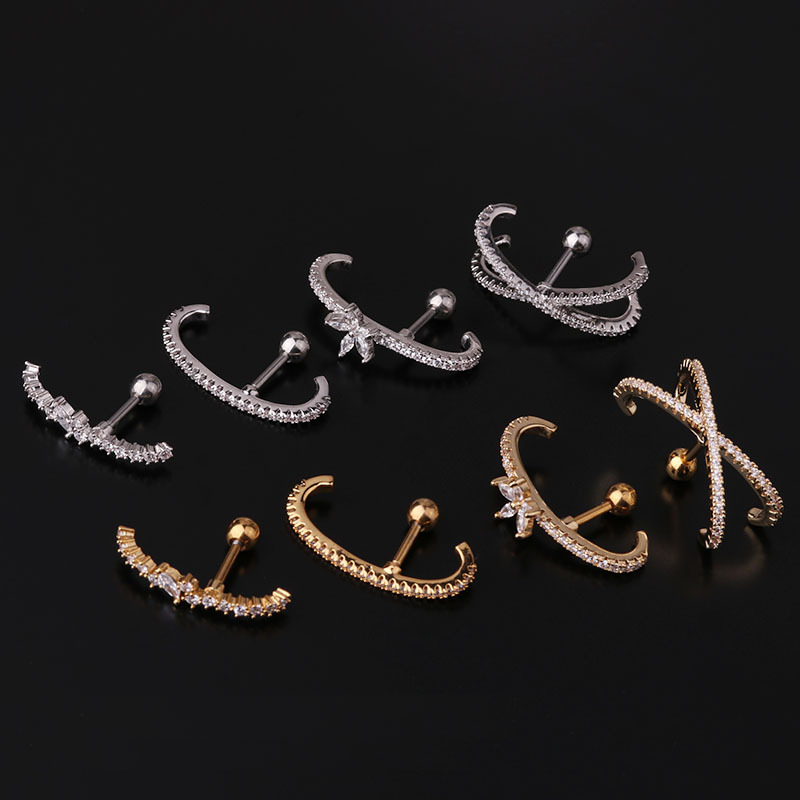 Ear Cartilage Rings & Studs Lady Flower 316 Stainless Steel  Copper Inlaid Zircon display picture 14