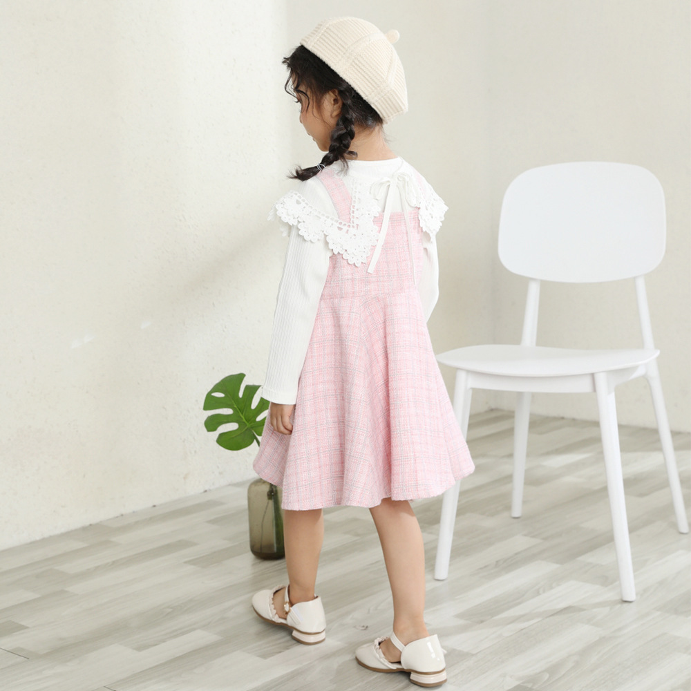 韩版女童春秋3件套装春款童装佛山童装小香风格子女童套装裙春