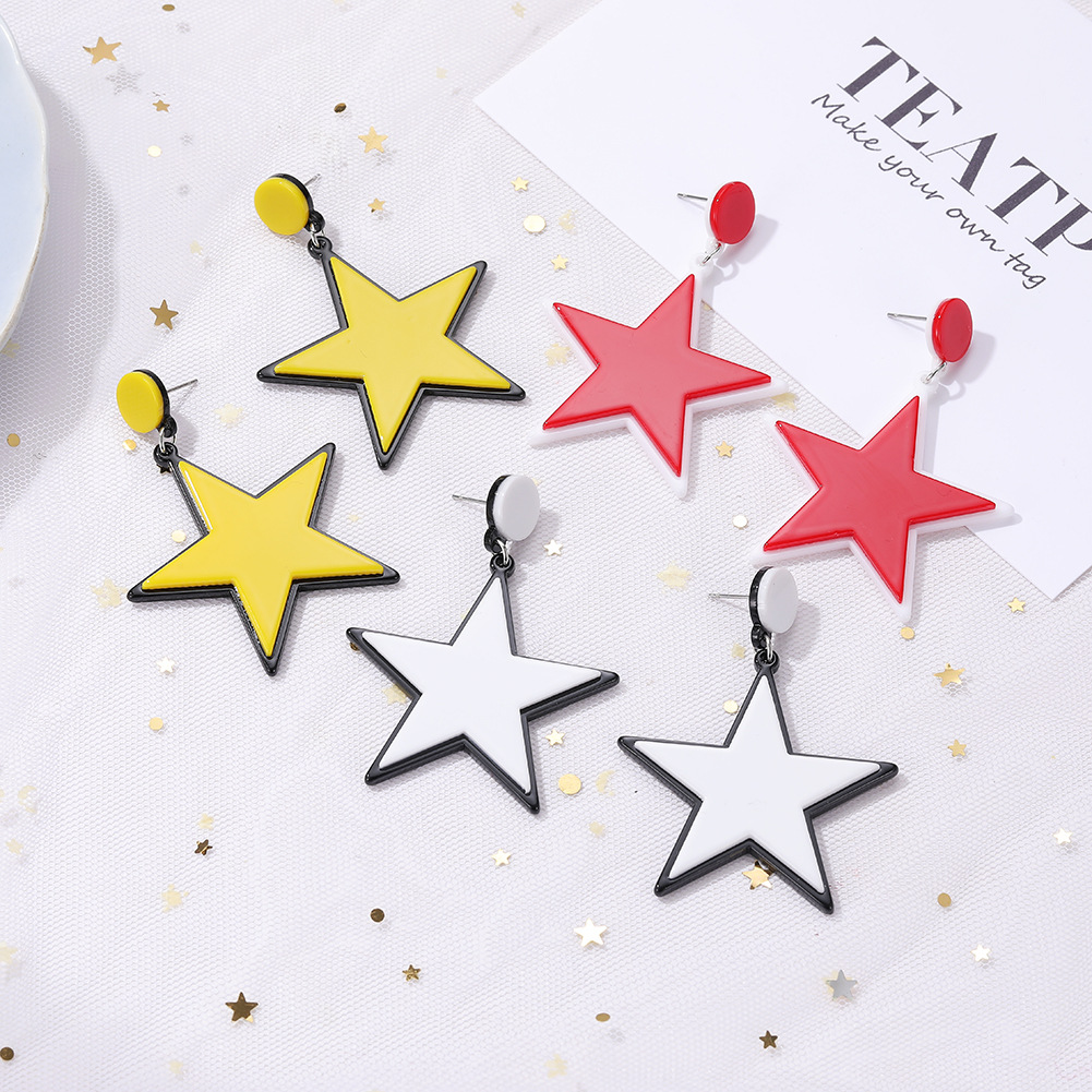 Korean New Fashion Acrylic Pentagram Earrings For Women Wholesale display picture 3