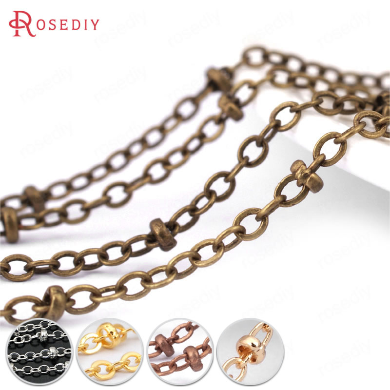 1.5MM 2MM铜链 压珠扁O链 夹珠链 24K 保色 DIY饰品链条 22673