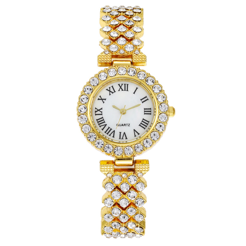 2024 Orologio da polso con strass modello romano da donna con catena in acciaio pieno alla moda elegante con diamanti_voghion.com