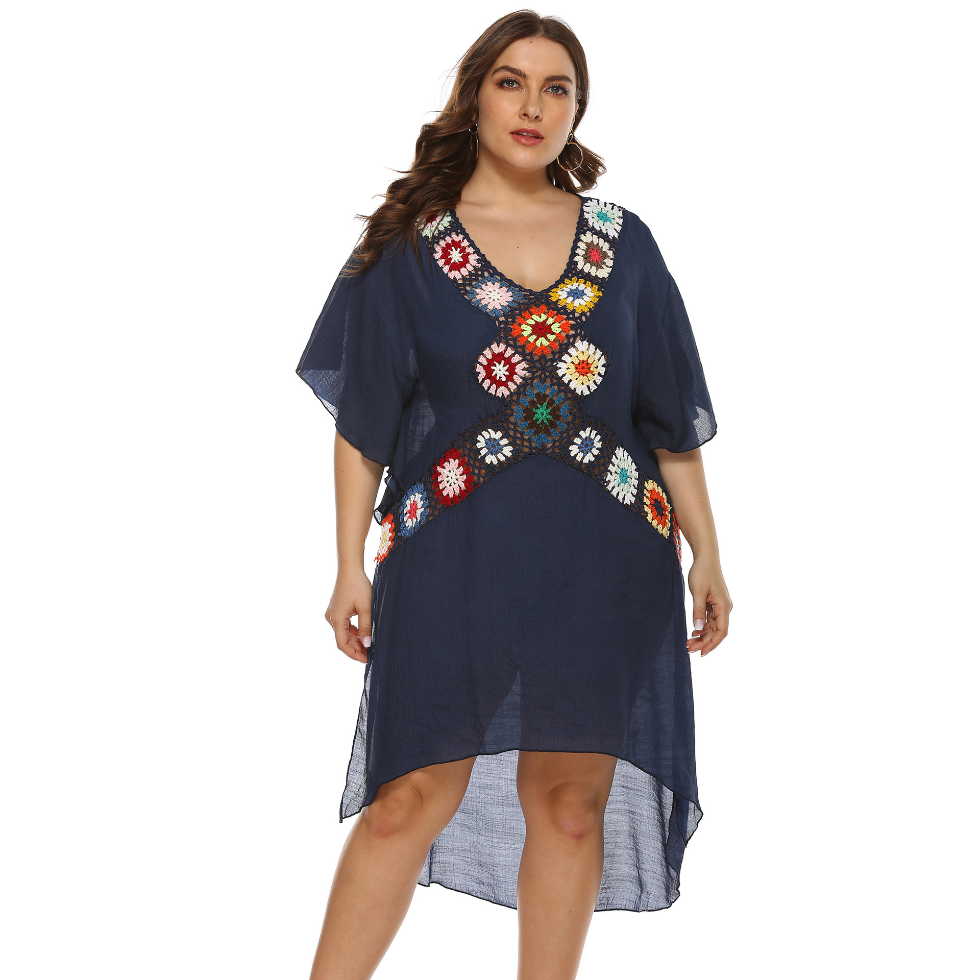 Plus size crochet flower stitching beach dress  NSOY26804