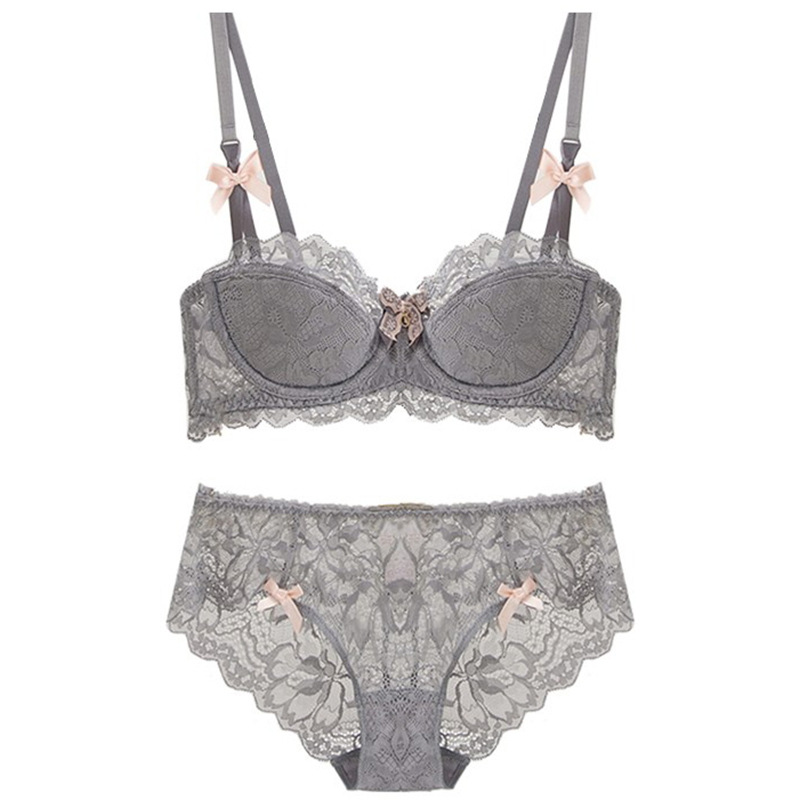 Sexy lace for women with ultra-thin seductive small breasts, gathering lingerie and bra set_voghion.com