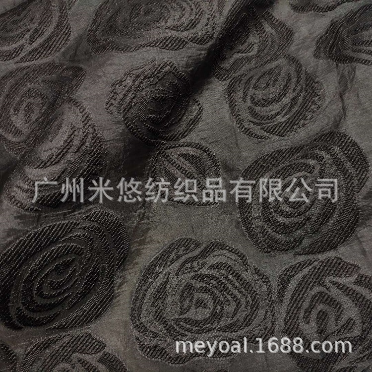 民族风 压花 玫瑰花 立体浮雕  高密欧根纱 柔软提花面料