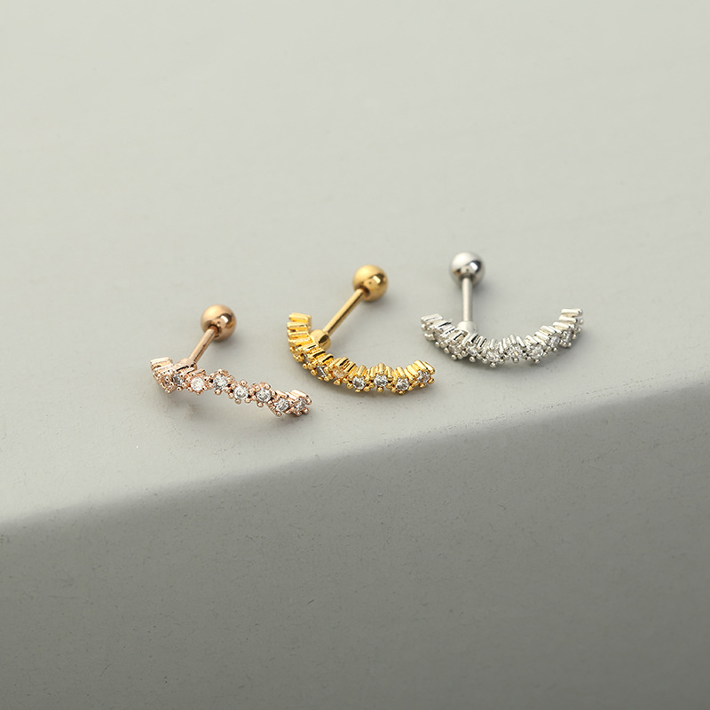 Fashion Moon Copper Ear Studs Inlay Zircon Copper Earrings 1 Piece