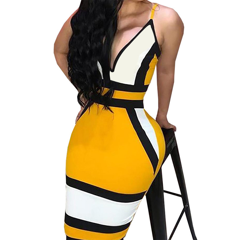 women s deep V contrast color print suspender dress nihaostyles clothing wholesale NSGMY70881