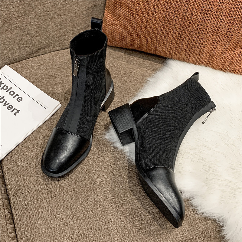 Botas Martin para mujer, estilo británico, nuevo modelo de otoño 2022, botas de media pantorrilla con tejido de punto, botas cortas con cremallera frontal, modernas y antideslizantes.