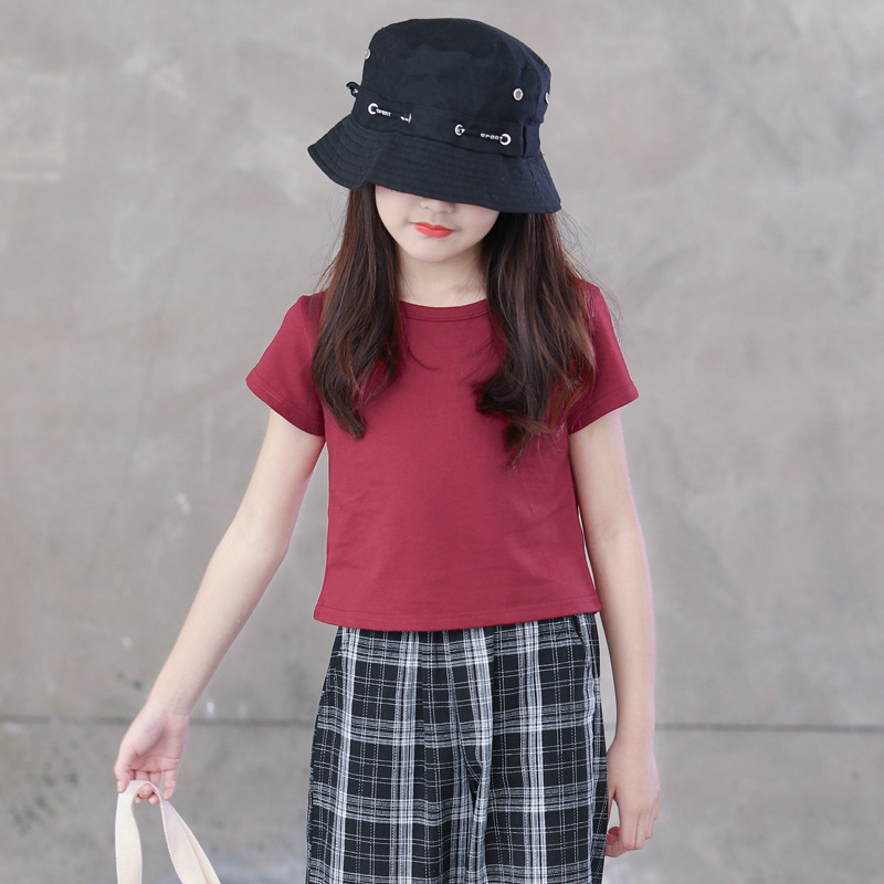 2020 Spring and summer Korean Edition girl Solid T-shirts Short sleeved Simplicity leisure time Versatile Claret have cash less than that is registered in the accounts jacket