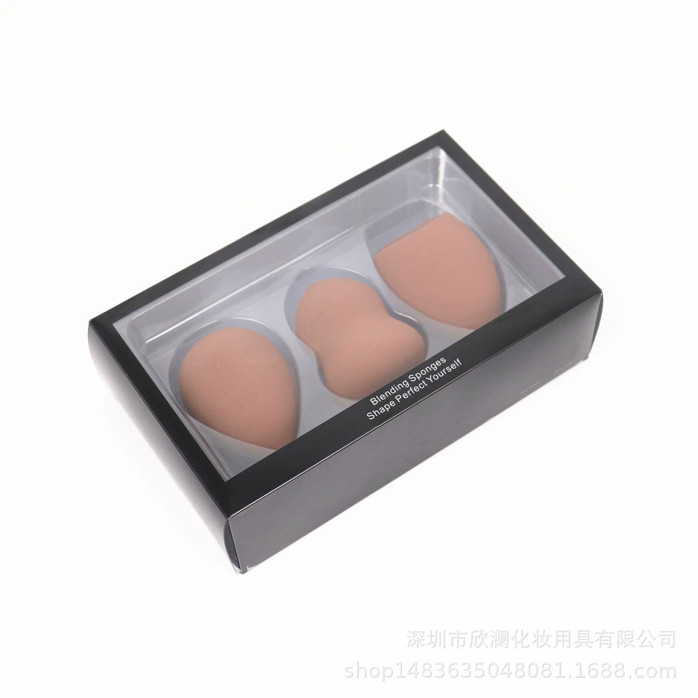 Makeup sponge set, 3-piece water-drop & gourd shapes, non-latex, expands when wet