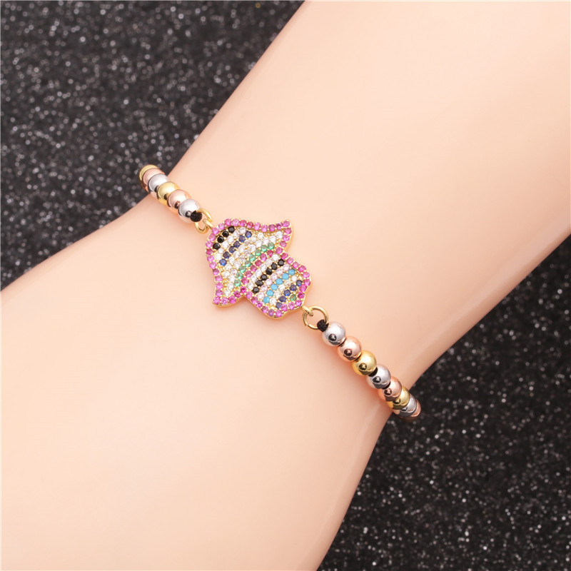 New Mixed Color Bead Chain Micro-inlaid Zircon Cross Devil Bracelet display picture 2