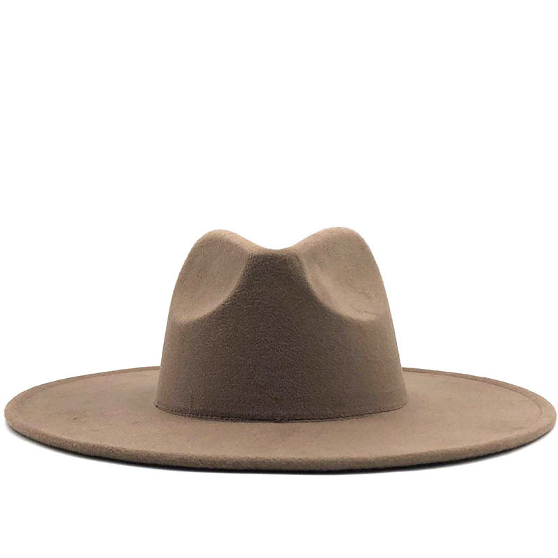 800g Weight Housewarming, Anniversary, Business, Wedding, Travel, Birthday, Festival Occasion Solid Color Pattern Unisex Gender Basic Style Khaki, Light Grey, Beige, Black Color Nihaojewelry Fashion Concave Shape Wool Woolen Big Brim Jazz Hat Wholesale 8