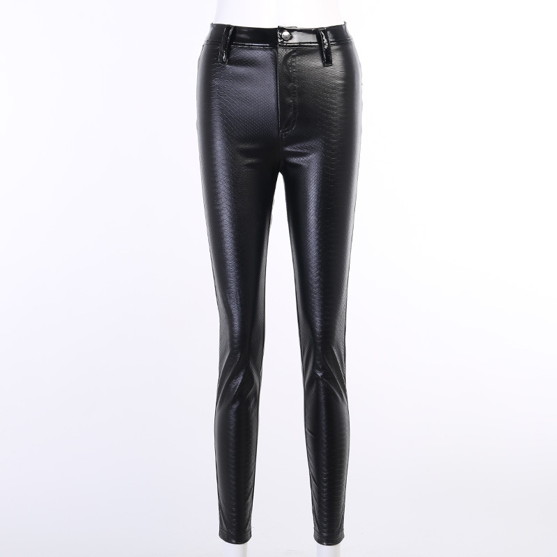 Skinny High-Waist Pu Leather Zip-Up Pants NSGYB98506