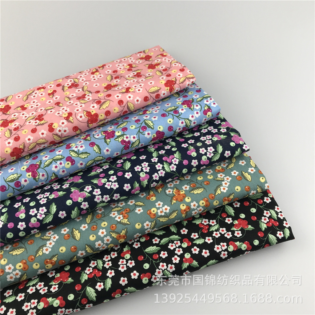 热销新款纯棉水果印花布 全棉133*72府绸印小樱桃 童装连衣裙面料