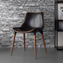 北欧设计师玻璃钢复古皮革餐椅卧室客厅餐厅书房单人靠背休闲椅子