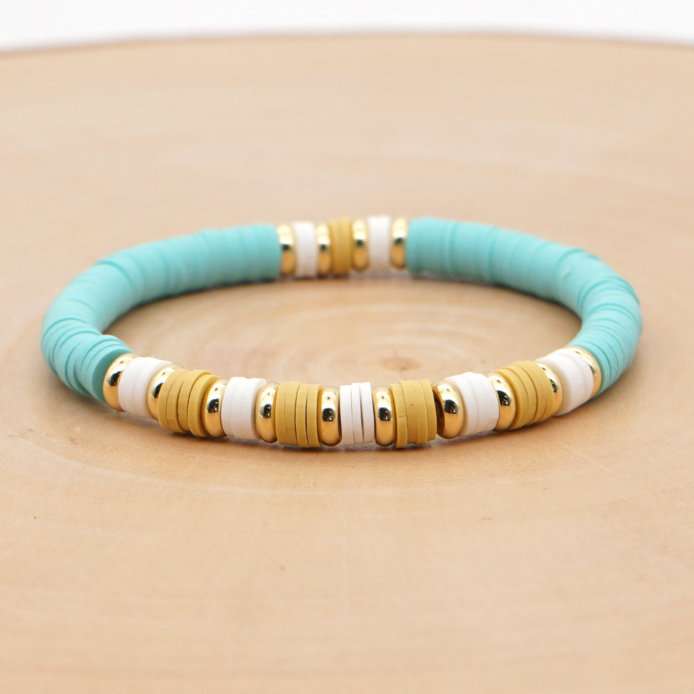 Bohème Arc-en-couleur Polymère Argile 6m Bracelet Femelle En Acier Inoxydable Couleur Retenue Spacer Style Ethnique Corde Élastique Bracelet Ornement display picture 9