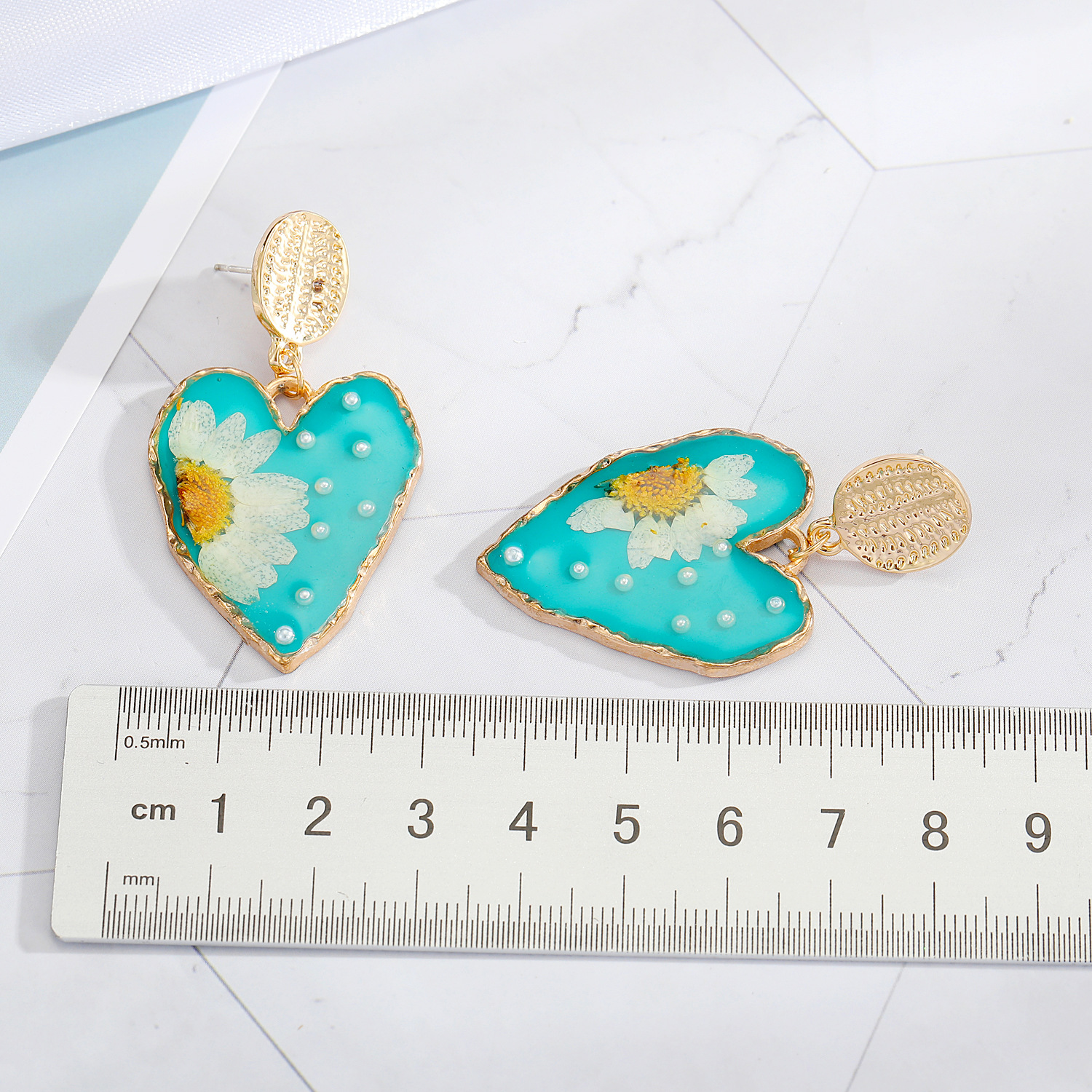 19g Weight Rhinestones Inlay Material Korean Silver Needle Dried Flower Love Pearl Chrysanthemum Earrings Wholesale