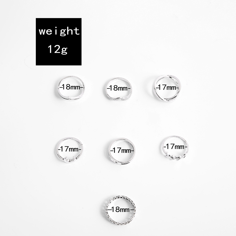 Einfacher Mondblatt Geometrische Legierung Silber 7-teiliges Set Ring display picture 1