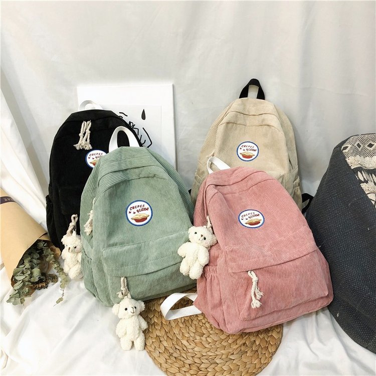 New Fashion Retro Casual Corduroy Student Backpack Cute Cute Bear Bear Campus Bag display picture 31