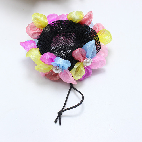 New children's flower elastic hair net with drawstring, for little princess ballerina hairdo, dance headwear hair accessories wholesale
