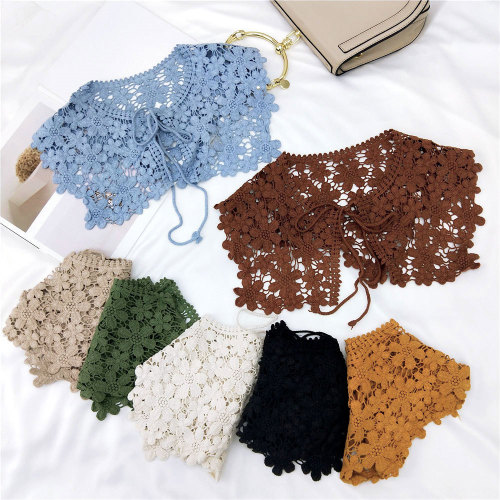 Floral lace cotton waistcoat shawl for women spring and summer Korean style hollow shoulder knotted shoulder scarf versatile decoration