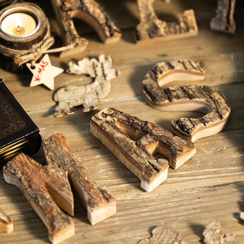 Carta de Navidad tronco natural madera de tejo corteza adornos props de pared DIY nórdico Feliz Navidad