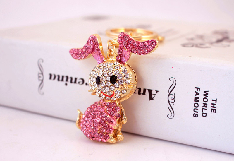 63g Weight Alloy, Metal Material Doll Pattern Unisex Gender Pink, Blue Color Alloy Rhinestone Cartoon Bunny Keychain 2