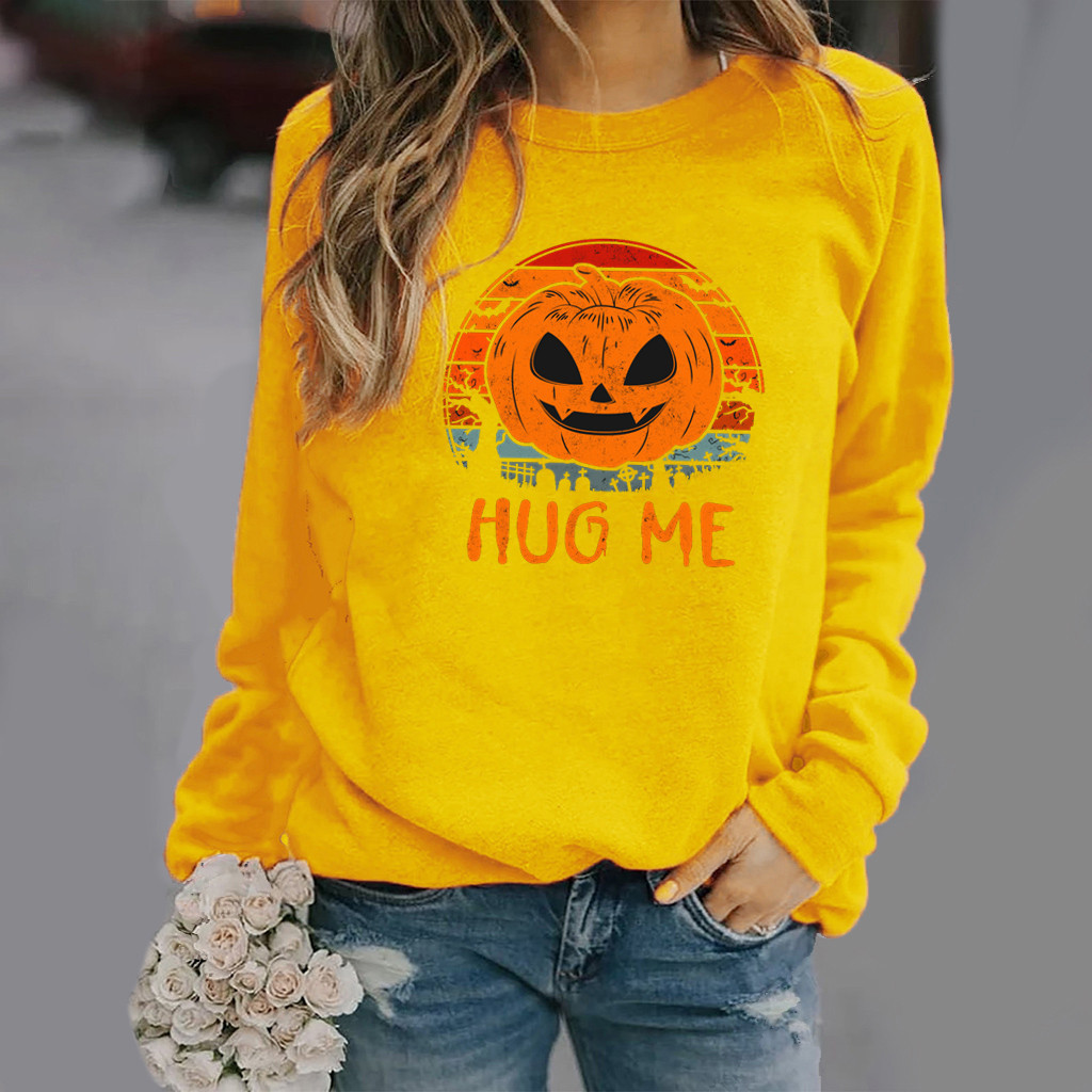 Roupas femininas com estampa de Halloween, moletom feminino de manga comprida e gola redonda_voghion.com