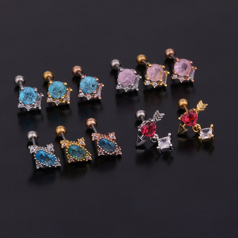 Ear Cartilage Rings & Studs Lady 316 Stainless Steel  Copper Inlaid Zircon Zircon display picture 1