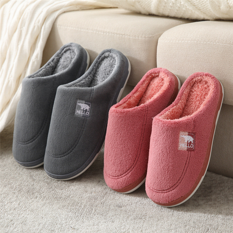 新款TPR雙色底環保無異味棉拖鞋情侶保暖拖鞋