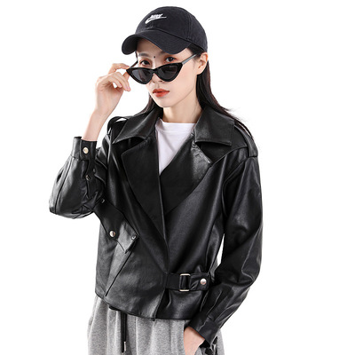 机车少女韩版复古休闲女小皮衣2020春季新款港风短款皮夹克外套潮|ms