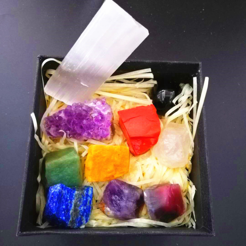 七轮能量晶石收藏~天然水晶半宝石 七脉轮瑜伽原矿石套装礼盒 图 1