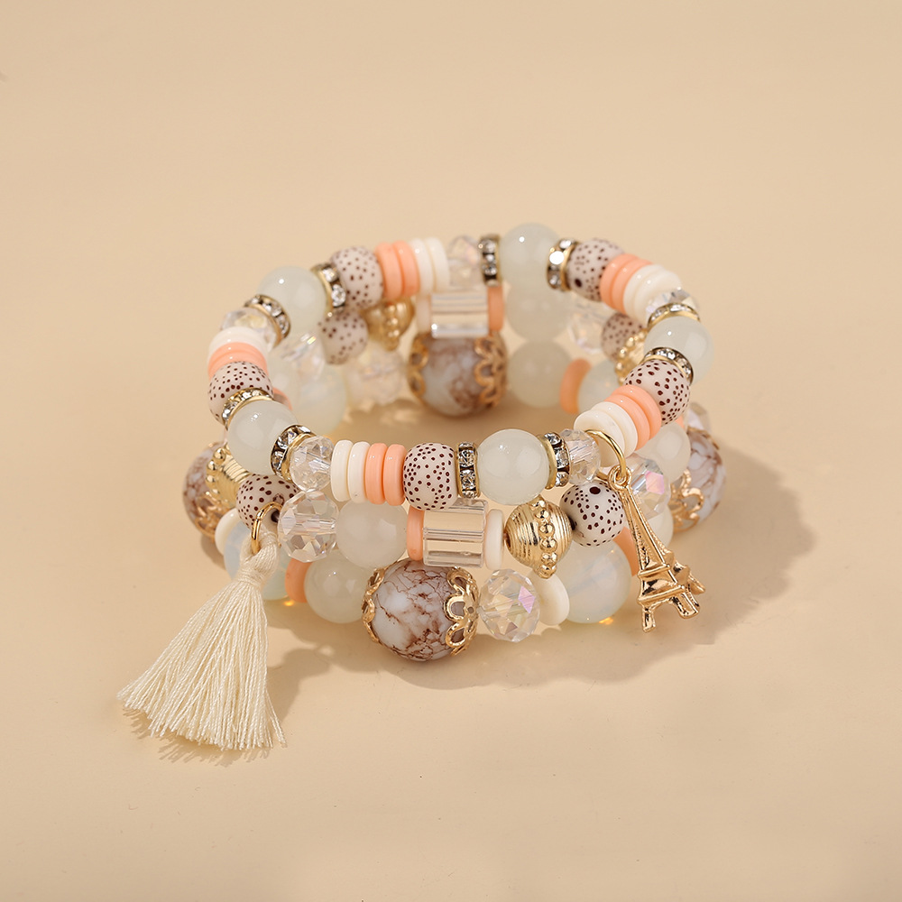 80g Weight Bracelets Classification 1 Piece Quantity Holiday, Travel Occasion Artificial Crystal, Glass Material Colorful Pattern Women'S Gender Beaded, Tassel Design Ethnic Style Style Ethnic Style Colorful Arylic Artificial Crystal Glass Beaded Bracelets Wholesale 无