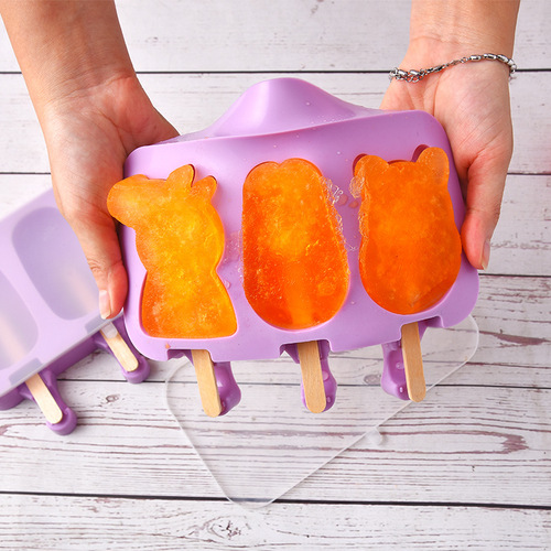 Silicone ice cream mold cartoon creative 3-link popsicle mold with stick home-made ice cream mold with lid