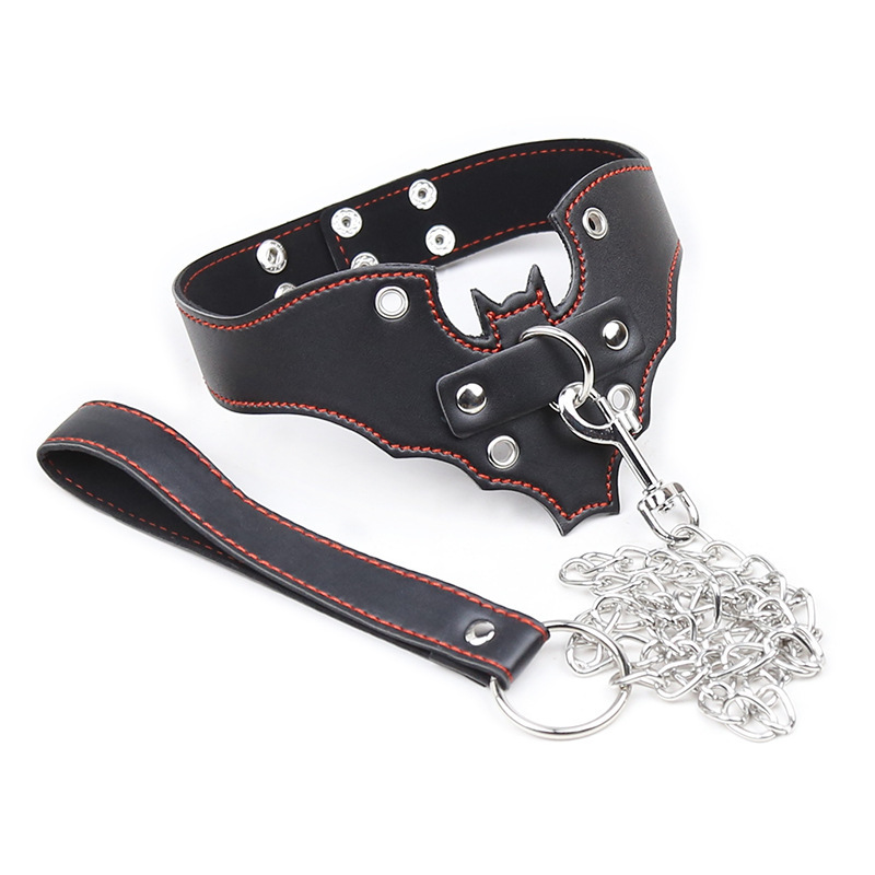 Simulation alternative fun collar black leather bat collar adult supplies flirting toy collar collar collar traction chain