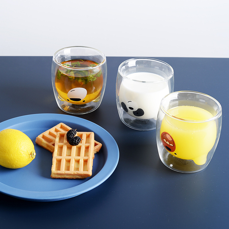 double-deck heat insulation Glass glass lovely Cartoon Little Bear Heat household fruit juice coffee milk Breakfast Cup