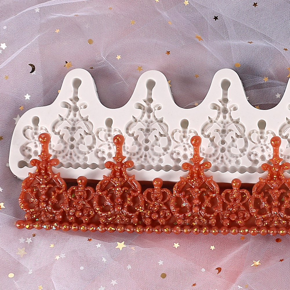 DIY烘焙翻糖欧式复古浮雕花纹硅胶模 皇冠围边装饰巧克力蛋糕模具