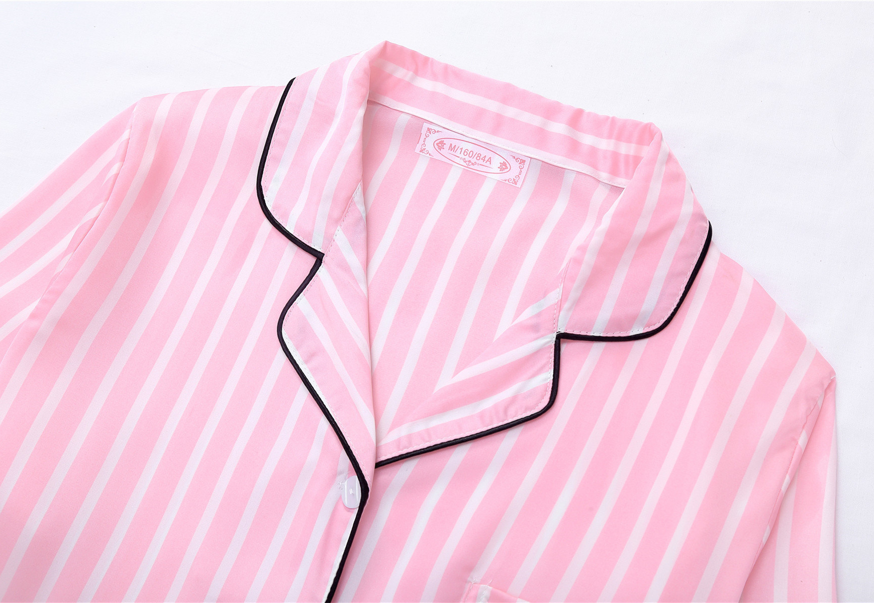 帮手描述图:睡衣女春秋七件套装性感条纹冰丝绸家居服宽松韩版薄