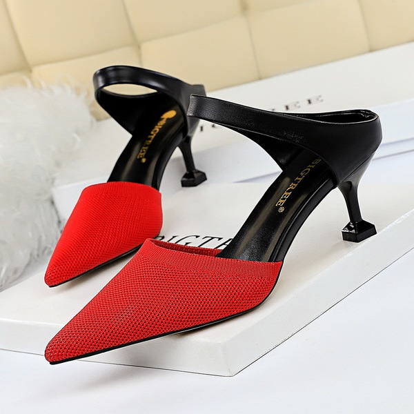 Korean fashion daily Baotou slippers high heel hollow out one word with light mouth sharp head and color match