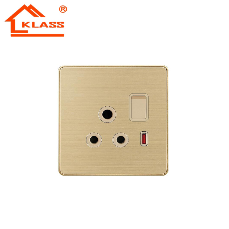 孟加拉厂家外销出口86型金色铝拉丝变态点插座平面15a插座带灯