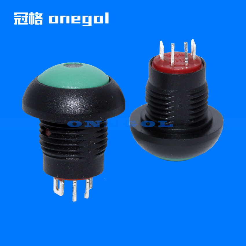 按钮开关 按压开12mm圆头复位常开 IP67防水带灯 复位按钮开关