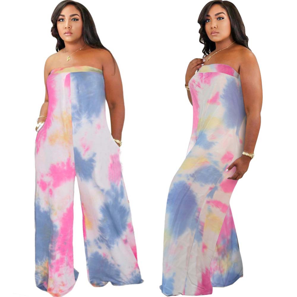 Hot Selling Sexy Wrapped Chest Tie Dye Wide Leg Pants  NSWNY62265