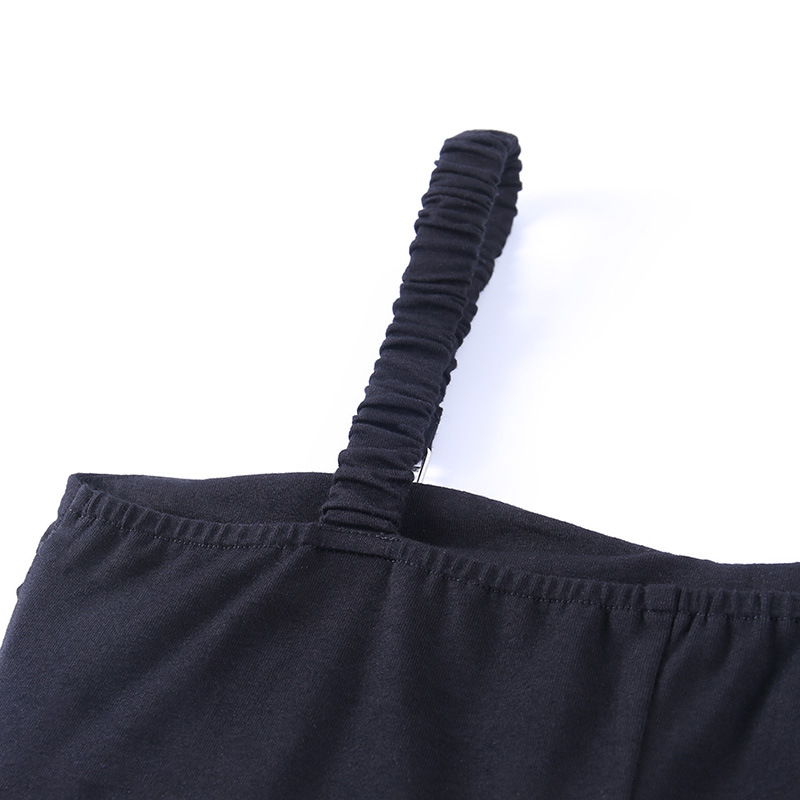 Summer black Drawstring short-sleeved short T-shirt nihaostyles wholesale clothing NSGYB97830