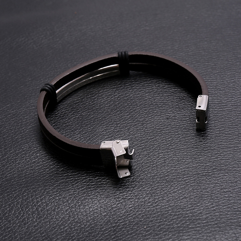 Punk new trend punk style stainless steel smooth leather bracelet