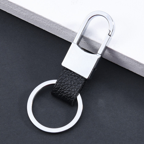 Men's Metallic Genuine Leather Car Keychain Small Gift Wholesale Laser Engraving Promotion Dropshipping