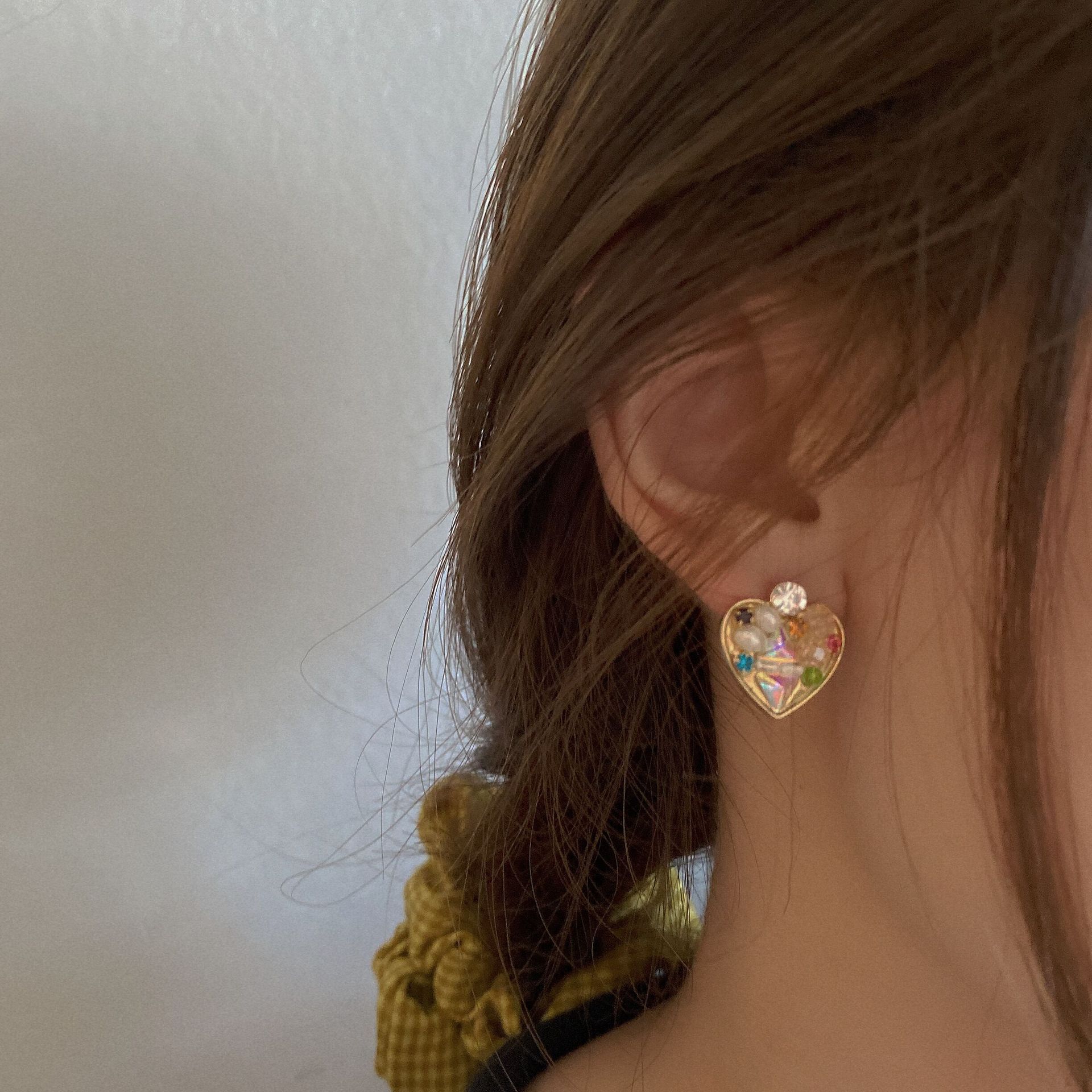 Elegant retro earrings heart-shaped pearl heart shaped
